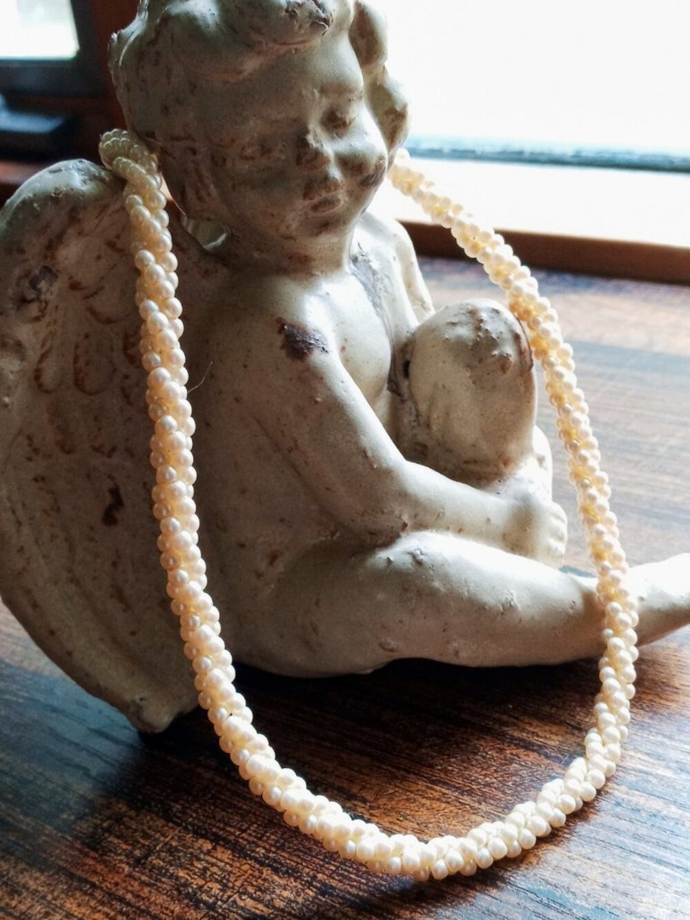 Vintage Triple Strand Twisted Braided Creamy White Faux Pearl Choker Necklace